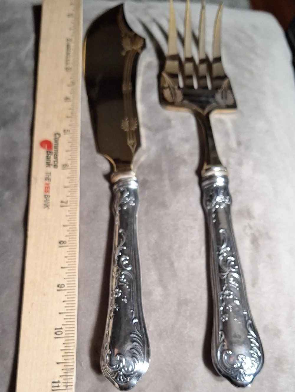Ornate Silver-Tone Fish Serving Set - Knife & Fork